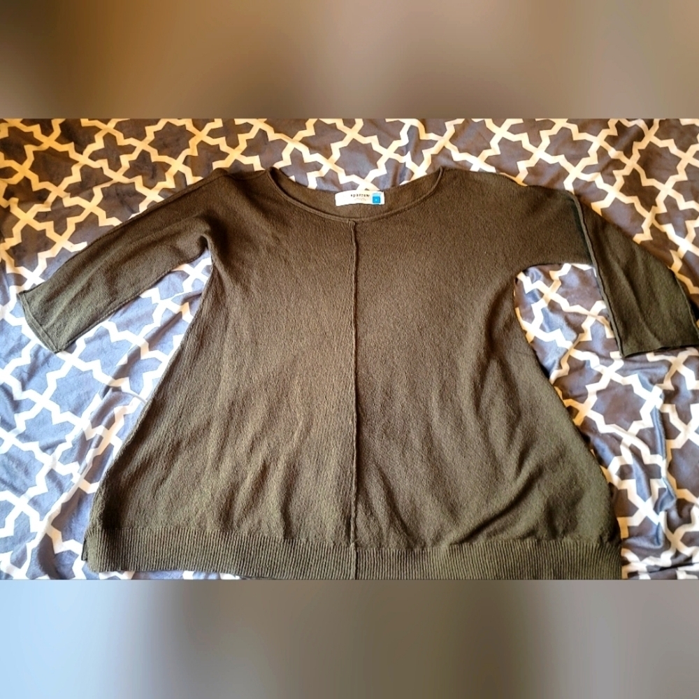 Anthropologie Sparrow Olive Green 3/4 Sleeve Light Knit Top Sz Small